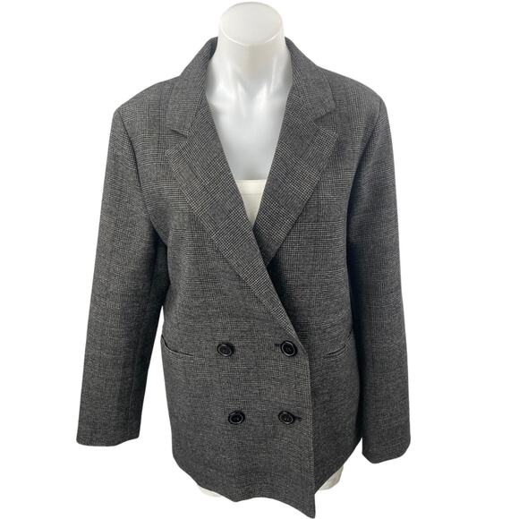 Urban Outfitters Gray Plaid Double Breasted Long Sleeve Blazer Coat Jacket Sz M - Picture 1 of 4